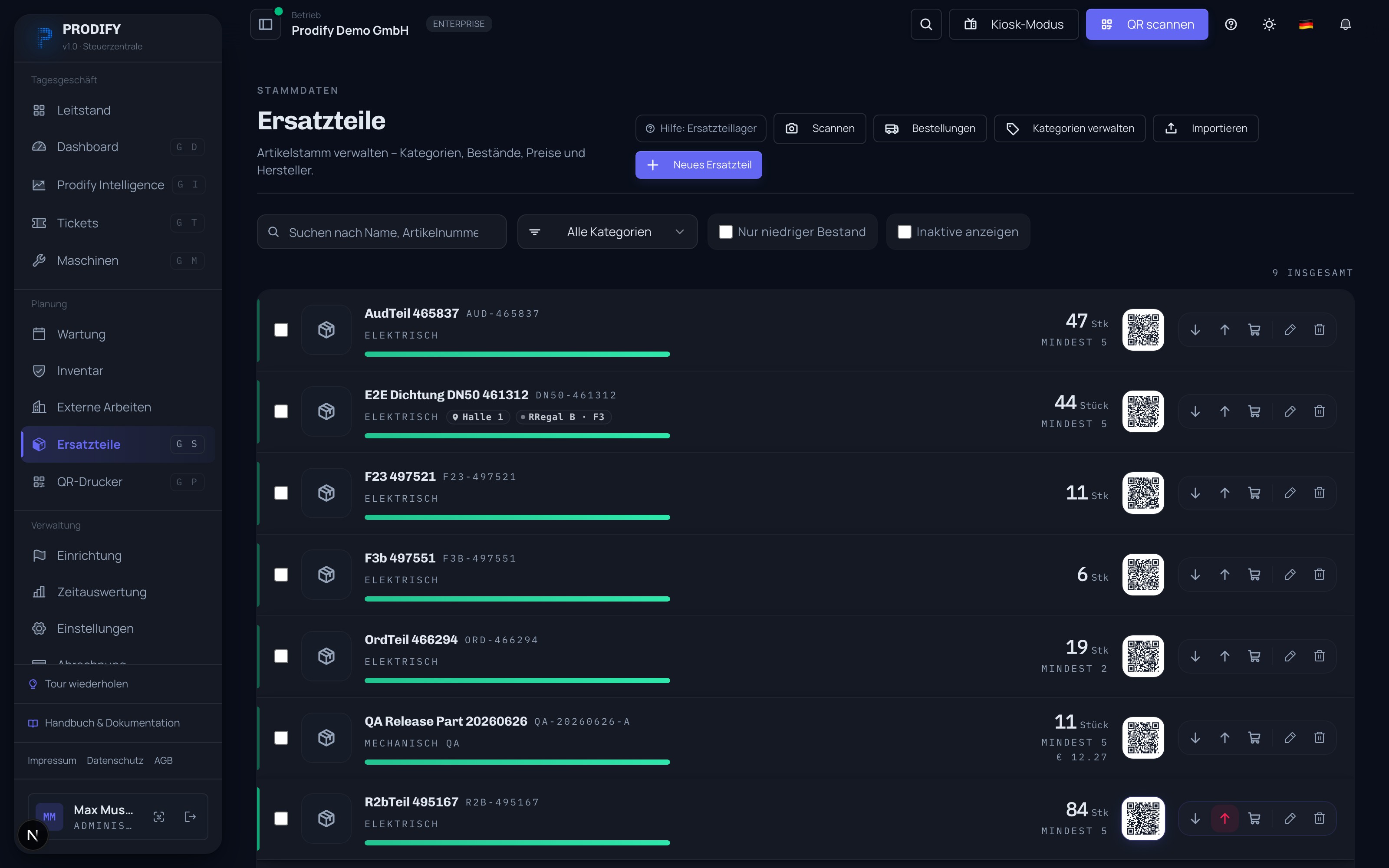 Ersatzteil-Liste in Prodify